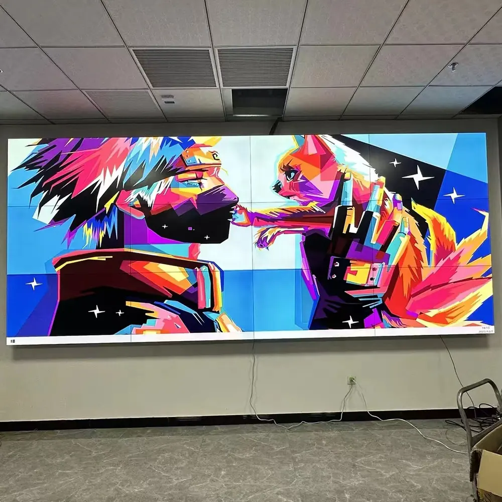 Panel sambungan 4x1 berdiri di lantai, bezel ultra sempit 55 inci dalam ruangan 4k layar iklan dinding video lcd