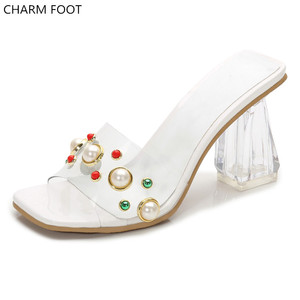 Di modo <span class=keywords><strong>con</strong></span> scintillio grande formato trasparente womans <span class=keywords><strong>tacco</strong></span> alto di cristallo Pantofola - Product Image 1