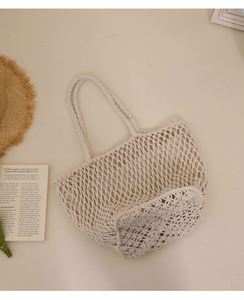 Cotton Rope Woven <b>Bag</b> <b>Large</b> Capacity Mesh Single Shoulder Straw Woven <b>Bag</b> Handmade Female Leisure Holiday <b>Beach</b> <b>Bag</b> - Product Image 4