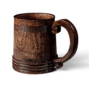 <b>Handmade</b> Wooden <b>Mug</b> With Carved Design Vintage Classic Reusable Bar Accessory Home Use Home Decoration Durable Collectible - Product Image 1