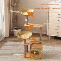 Arbre à chat en rotin tressé à la main, plusieurs plateformes, paniers tressés, poteaux à gratter en sisal, maison-caverne en rotin pour chats d'intérieur