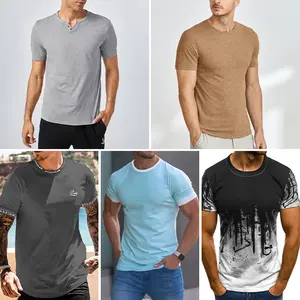 Wholesale of European and American men's summer loose round neck printing series short sleeved T-shirts and tops