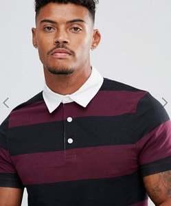 T-shirt Premium Anti-rides en Sergé Teint en Fil 100% Coton à Col Montant, Manches Courtes, Coupe Droite, Couleur Unie avec Motif Rayé - Product Image 3