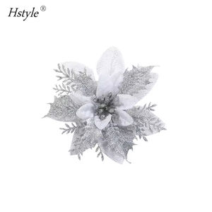 Hstyle SSD503 6 uds flores artificiales de Navidad <span class=keywords><strong>con</strong></span> purpurina decoración de árbol de Navidad flores artificiales adornos de Navidad decoración de Año Nuevo - Product Image 3