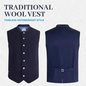 Gilet traditionnel bavarois pour homme, en mélange de laine, avec col, pour l'Oktoberfest - Product Image 2