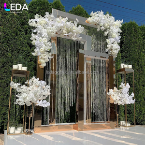 LEDA Wedding <b>Party</b> Decor Supplies Modern Stainless Steel Gold Mirror Metal Square Hanging Flower <b>Backdrop</b> - Product Image 4