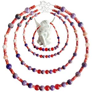 Perles d'huître rouge épineuse avec flocon de neige Quartz fantôme et pendentif en pierre précieuse onyx rouge Charoite Méditer Cadeau pour les femmes - Product Image 4