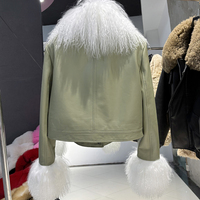 Veste en cuir véritable à simple boutonnage avec col en fourrure de mouton naturelle, veste en cuir véritable pour femme, automne
