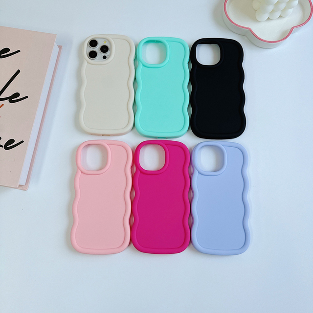 Simple Colorful Wavy Edge Phone Case for iPhone Series Ultra-Thin Protective Cover Support Customized DIY Phone Case for Samsung