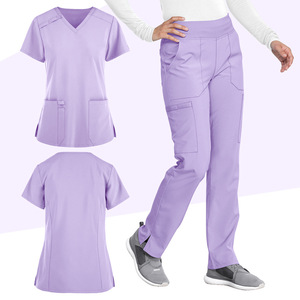 Women's Medical Scrub Set Short Sleeve V Neck Top And Pants Moisture Wicking Hospital Uniforms Rose Red Apricot Yellow Deep - Product Image 4