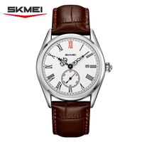 Jam Tangan Pria SKMEI 9402 Fungsional Quartz Tali Kulit Dial Bundar Klasik Tanggal Jarum Detik Kecil Tahan Air Jam Tangan Bisnis