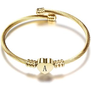 Bracciale con ciondolo a forma di cuore in acciaio inossidabile con iniziale A, regalo di compleanno per ragazze, gioiello per la festa della mamma. - Product Image 1