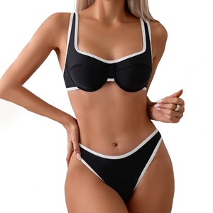 Traje de Baño Bikini de Dos Piezas Personalizado de Alta Calidad, Talla Grande, con Push-Up, Diseño Sólido y Bloques de Color, Hecho de Spandex/Poliéster de Secado Rápido - Product Image 1