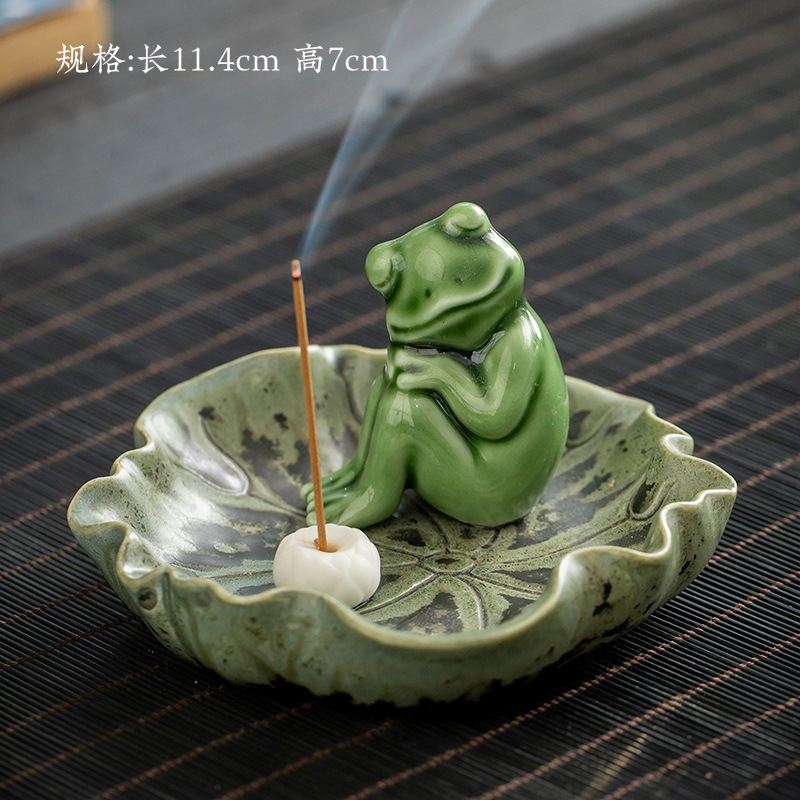 Mini Cute Ceramic Zen Frog Sculpture Censer - Incense Holder