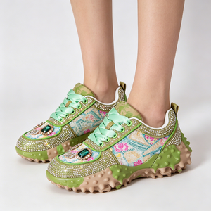 Luxury Rhinestone Chunky Sneakers <strong>Women</strong> Embroidered Lace Platform Casual Shoes Crystal <strong>Trainers</strong> - Product Image 1
