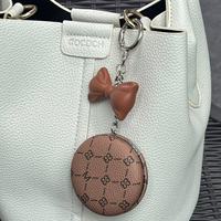 Mini miroir de maquillage Double face Portable nouvelle ancienne fleur en cuir PU pendentif suspendu porte-clés petit sac d'accessoires