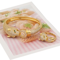 Ensemble de bijoux tendance avec bracelet et bague tête de léopard, en or 18 carats et zircon, motif panthère