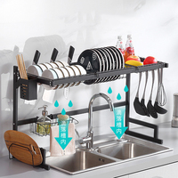 Égouttoir à vaisselle multifonctionnel en fil métallique antirouille pour évier avec paniers latéraux et crochets de suspension pour cuisine
