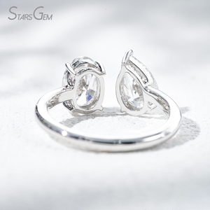 แหวนทองคำแท้ 10K ชุบโรเดียม StarsGem ประดับเพชรแล็บโกรว์ทรงรี น้ำหนัก 2.0 กะรัต สี E ดีไซน์เปิดปรับขนาดได้สำหรับทั้งชายและหญิง - Product Image 4