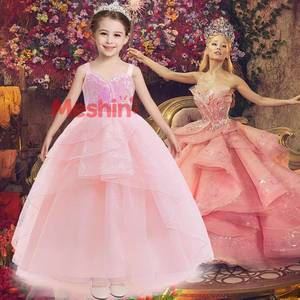 Costume de sorcière rose à paillettes pour filles, robe en tulle, déguisement d'Halloween, cosplay, avec couronne, baguette magique et gants, vente flash MS - Product Image 1