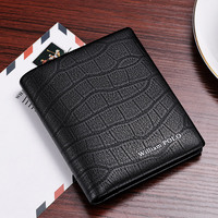 Dompet pria mewah WILLIAMPOLO kulit sapi asli pendek dengan desain buaya dompet lipat dua RFID mode baru warna hitam