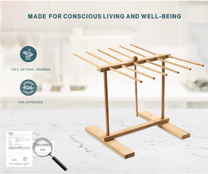 Séchoir à pâtes en bambou personnalisé FSC & BSCI avec baguette de transfert et 12 barres, facile à transférer pour sécher les pâtes et le support de cuisson - Product Image 4