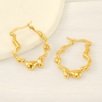 Boucles d'oreilles créoles ondulées bio en acier inoxydable 304 plaqué or 18 carats sous vide, 32x26mm, bijoux sculptés en métal liquide pour femme