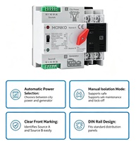 Commutateur de transfert de puissance double type rail DIN 2P 63A AC 400V 50/60Hz monophasé ATS pour usage industriel
