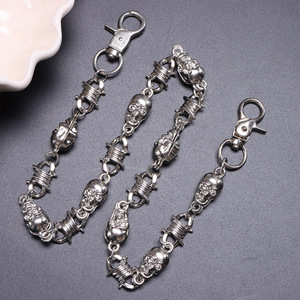 โซ่คาดเอวแบบสองด้านลายหัวกะโหลกประดับเพชร สไตล์ทิเบต สีเงิน แฟชั่นฮิปฮอป โซ่คาดเอวชั้นเดียว สำหรับใส่ทุกวัน - Product Image 2