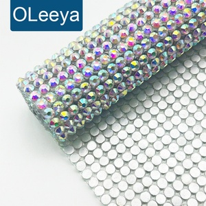 Oleeya 24*40cm Crystal and AB Crystal Rhinestones Trimming Hot Fix Rhinestone Mesh Sheet for Hot Fix Custom Self Adhesive Sheet - Product Image 1