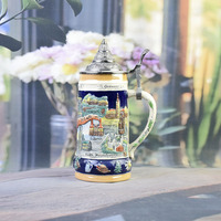Chope à bière classique en porcelaine, motif drapeau allemand, style Viking, avec couvercle en aluminium, 700 ml, écologique, réutilisable, cadeaux d'anniversaire