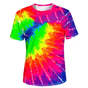 쿨 타이 염색 디자인 남성용 티셔츠 Dropshipping 폴리에스터 반팔 남성용 티셔츠 여름 다채로운 크리에이티브 캐주얼웨어