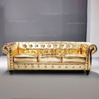 Роскошный золотистый кожаный диван Chesterfield на 3 места, стеганый диван Chesterfield, мебель для отеля, золотой диван из искусственной кожи