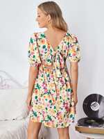 Vestido Floral con Mangas Abullonadas, Ropa de Embarazo, Camisones de Maternidad, Pijamas, Ropa de Maternidad Personalizada, Camisón Corto