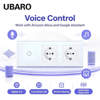 Interruptor Inteligente Zigbee 3.0 con Panel de Vidrio Templado Estándar Europeo Tipo 228, Enchufe Normal para Control por Aplicación Tuya, 220V 16A, Compatible con Voz Alice