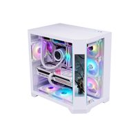 Casing PC Desktop Mid Tower Panoramic Tempered Glass untuk Komputer Gaming MATX dengan Layar LCD