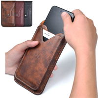 Pochette ceinture vintage pour homme Étui double pour téléphone portable pour deux téléphones portables Étui en cuir PU avec aimant pour la taille Étui pour téléphone portable à rabat