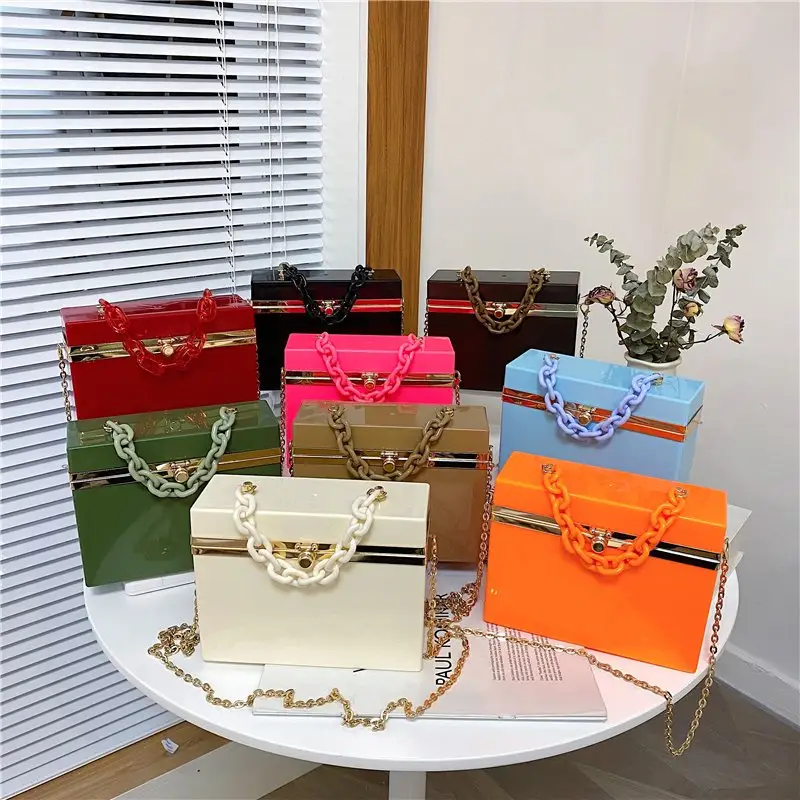도매 패션 아크릴 투명 상자 가방 PVC 가방 여성 손 가방 명확한 지갑 및 핸드백