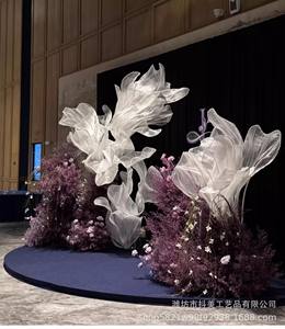 विशाल रेशम का फूल ऑर्गेंजा मेश शादी की पृष्ठभूमि और सजावट के लिए नई आगमन टले चरण पुष्प डिजाइन - Product Image 3