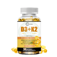 Complément alimentaire en gélules D3+K2 à marque privée OEM pour la santé des os et des articulations des adultes, soutien du système immunitaire, sans gluten, nutrition quotidienne