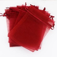 Sac en gaze d'organza rouge HZ en gros avec cordon de serrage pour bonbons, cadeaux de retour, bijoux, œufs - pour souvenirs et cadeaux de mariage