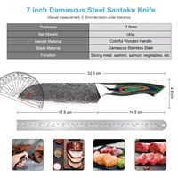 Damascus staal modern minimalistisch Santoku-mes 17,5 cm scherp vleesbijl kleurrijk houten handvat kokskeuken snijmes