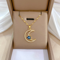 Collier tendance en acier inoxydable plaqué or 18 carats PVD, résistant au ternissement, avec pendentif croissant de lune en zircon, bijoux pour femmes