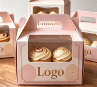 Boîte à cupcakes personnalisée biodégradable rose à pois avec fenêtre transparente et impression personnalisée pour emballage de gâteaux