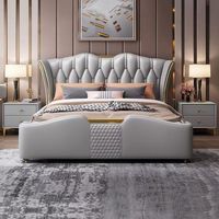 Lit king-size rembourré de luxe haut de gamme, en bois, nouveau design élégant, en cuir, avec rangement, vente en gros à prix abordable