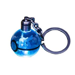 Vente en gros de porte-clés en verre Pokeball de 30 mm, cadeau pour enfant, souvenir, lumière LED, cristal, porte-clés pour cadeau promotionnel - Product Image 1