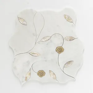 Carrara-mosaico de mármol cuadrado blanco, azulejo de Metal y latón pulido, para cocina y baño, contra salpicaduras
