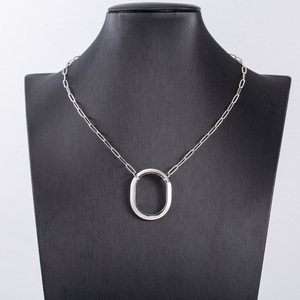 Minimalist Stainless Steel Hollow Oval Pendant <b>Necklace</b> Unisex Geometric Design China Yiwu Origin Certified Casual XYN0272 - Product Image 3