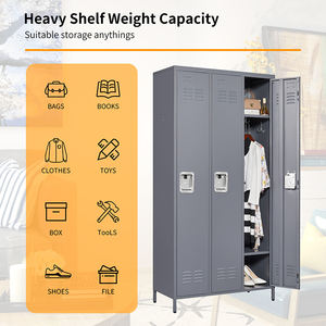 Moderner 3-türiger Stahl-Freistehschrank, abschließbar, für Schule, Umkleideraum, Schlafzimmer, groß, robust, geruchsneutral - Product Image 4