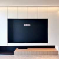 Meuble TV mural intégré de luxe minimaliste, centre multimédia encastré sur mesure, système de rangement monolithique moderne pour salon, qualité ENF